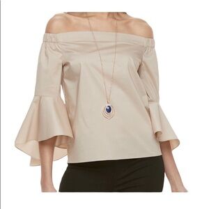 JENNIFER LOPEZ - Poplin Off the Shoulder Top Size Small